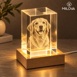 Crystal photo gift on a table, side angle