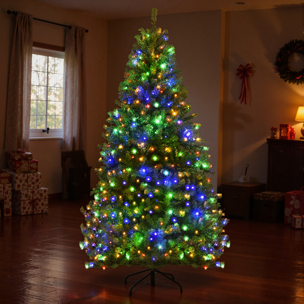 Six foot pre-lit Christmas tree with 350 warm white and multicolor lights