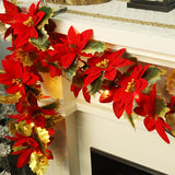 Lit flower garland framing a door surround at night