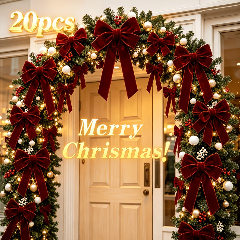 Burgundy velvet Christmas tree bows from the 20-pack