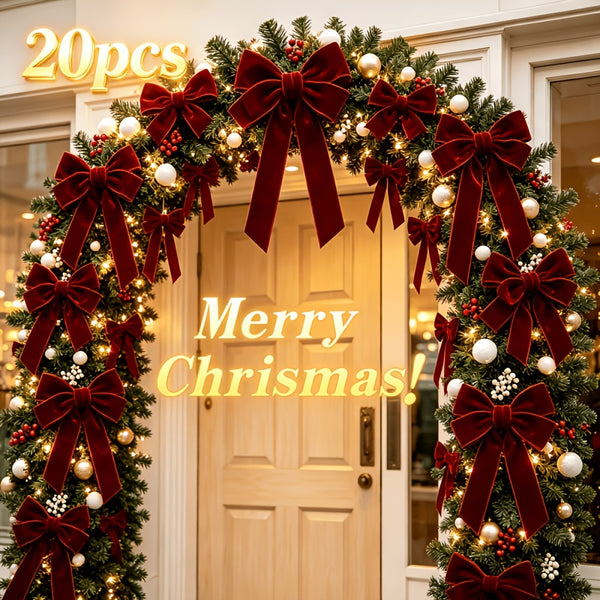 Christmas Tree Bows, 20-Pack Burgundy Velvet Bow Ornaments