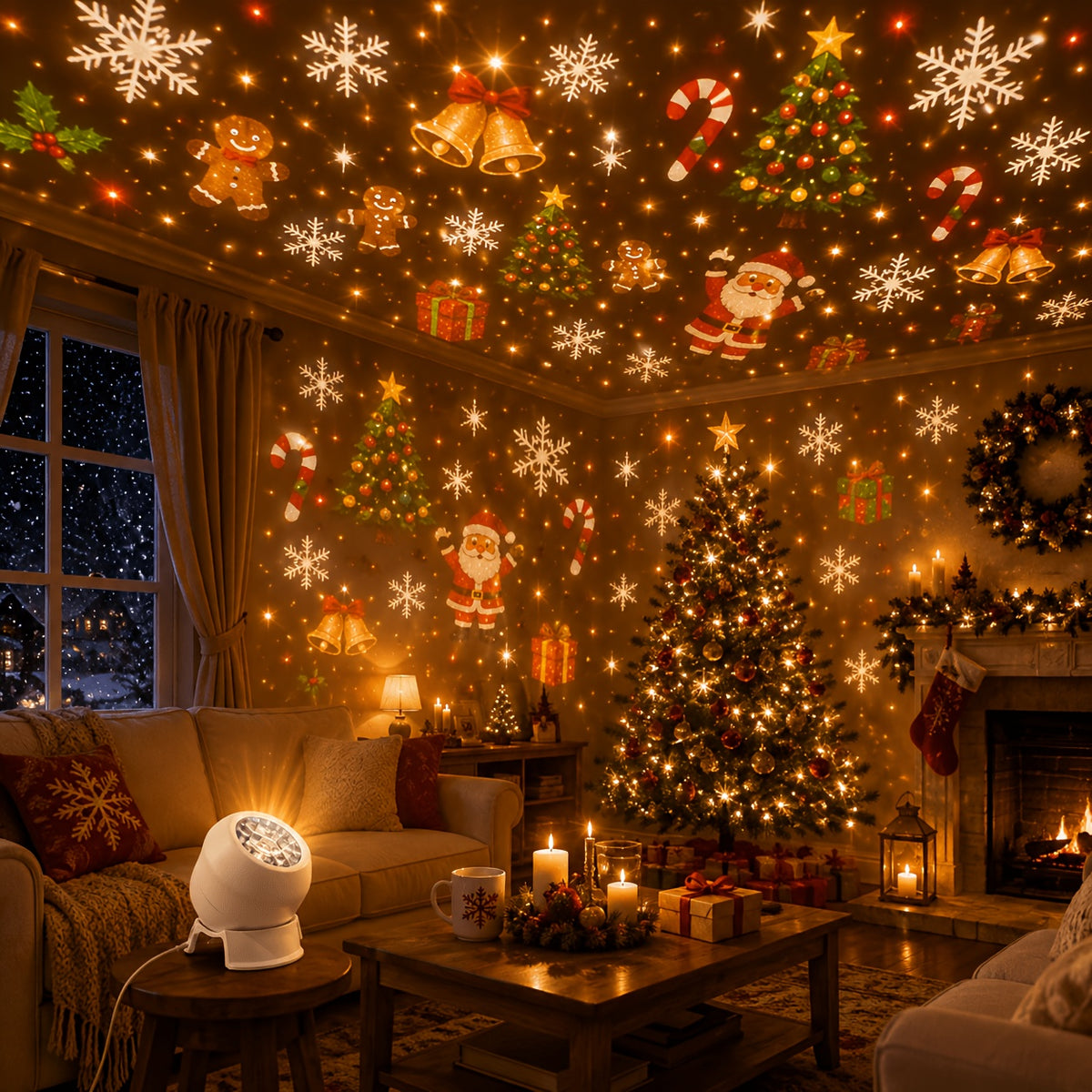 Christmas Projector Light, 360-Degree Rotating Projection Lamp, USB Powered, No Laser, Bedroom
