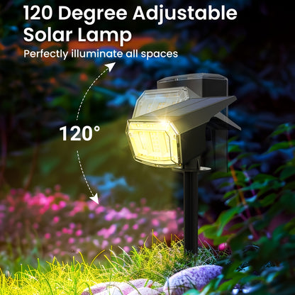 Solar panel and battery compartment on top of the spotlight housing