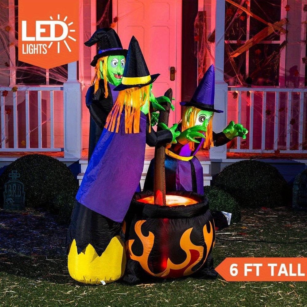 Freestanding inflatable Halloween witch decoration with corded power connection