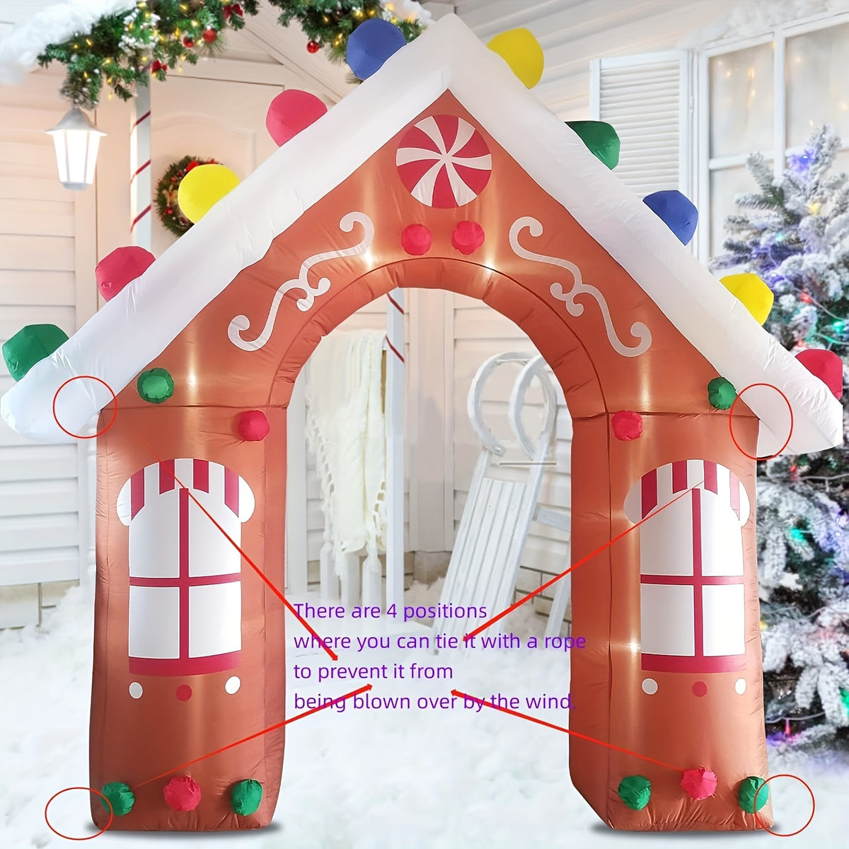 Gingerbread Archway Inflatable, 10 ft Lighted with Candy Canes, Christmas Yard Decoration