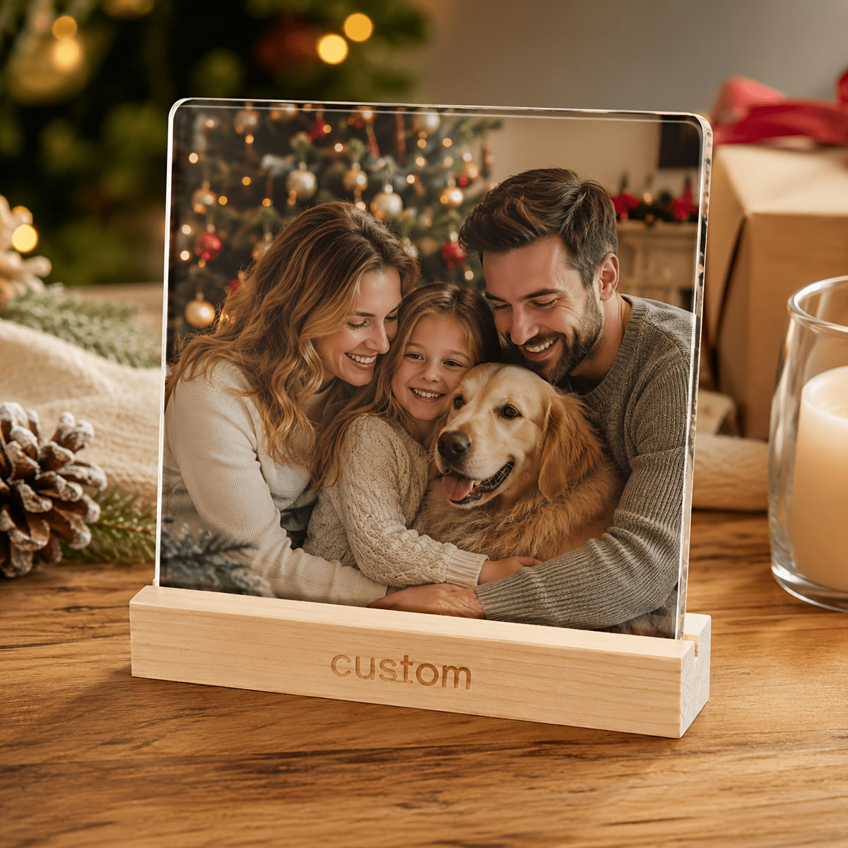Acrylic photo frame on a desk