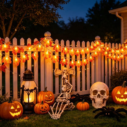 Halloween Maple Leaf LED Light String - Fall Outdoor Garden Lighting