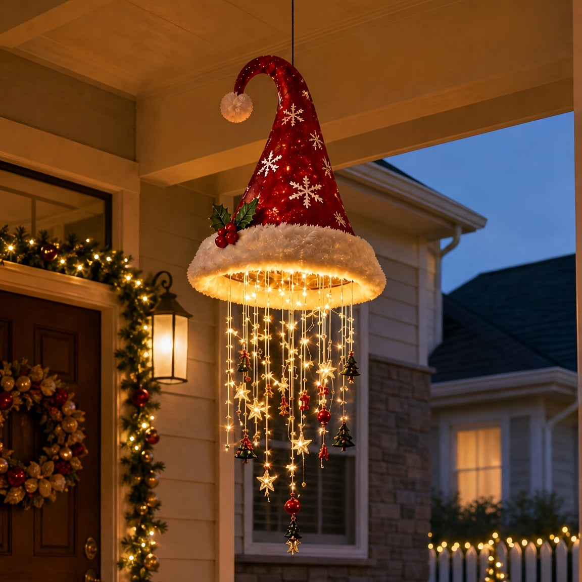 Christmas Decorations, Set of 3 LED Santa Hat Lights with Hooks, Indoor Window & Porch Decor
