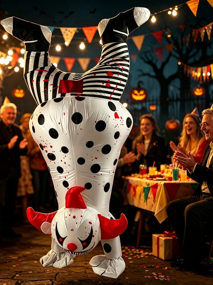 Inflatable clown costume worn at a party