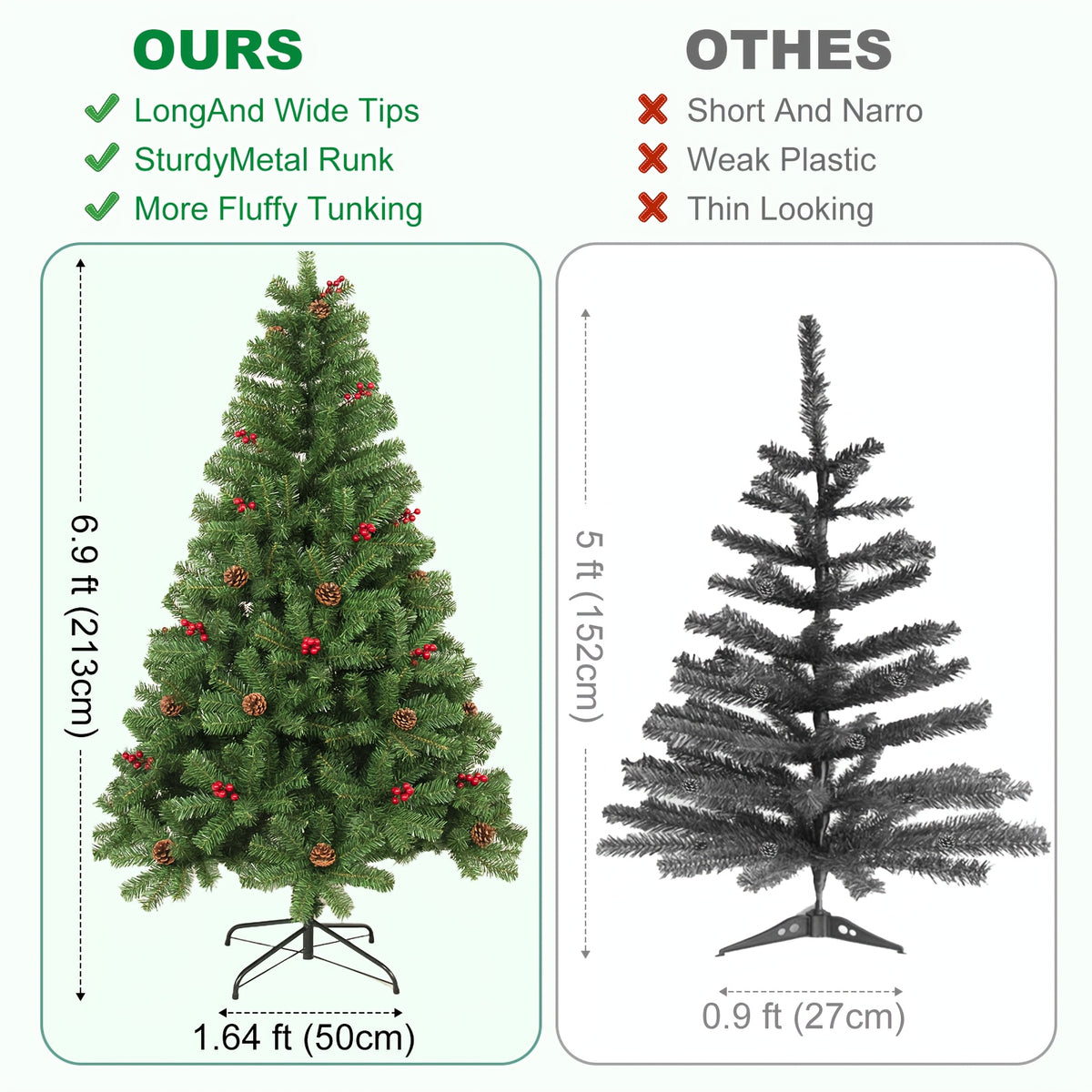 Hinged branch artificial Christmas tree ready for lights and ornaments