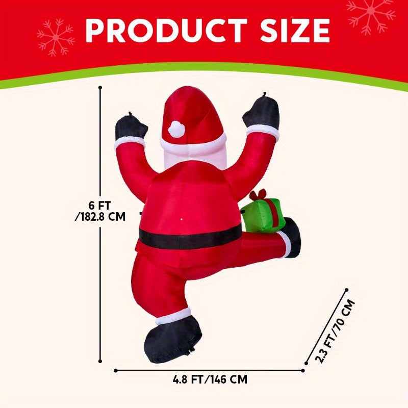 Christmas Inflatables, 6 ft Hanging Climbing Santa with Built-In LED, Indoor & Outdoor Decor