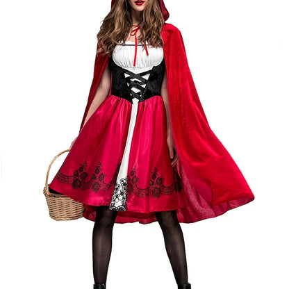 Adult Princess Costume, Halloween Dress and Red Cape 2-Piece Set
