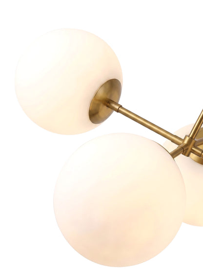Selene 4-Light Opal Glass Globe Chandelier, Brass Frame, Dimmable