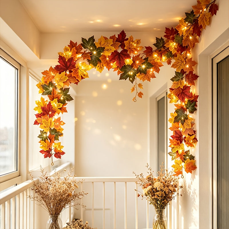 Ember Fall Maple Leaf LED Garland, Battery-Powered Autumn Vine Lights