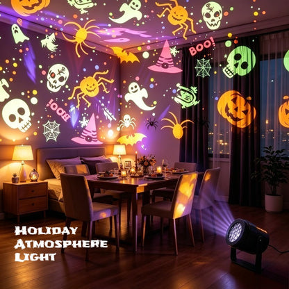 Close-up of the Halloween projector light's lens and adjustable angle head