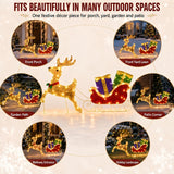 Lighted Sleigh and Reindeer Christmas Decoration, Warm White LED, Solar & USB, Outdoor Decor