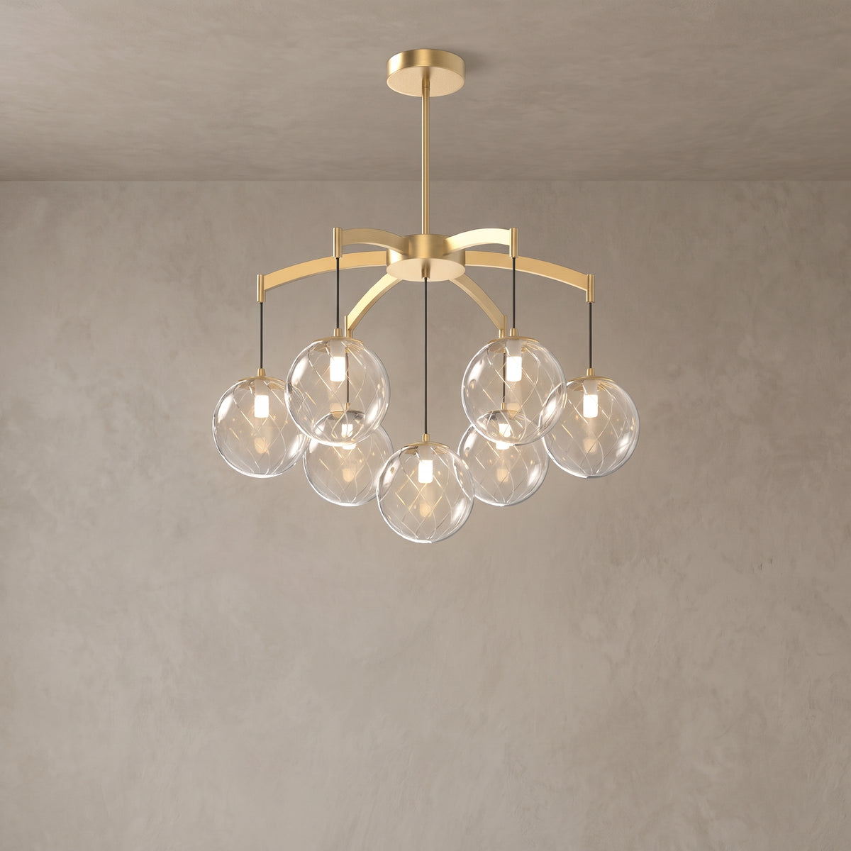 7-orb version of the Adelina globe chandelier, close-up