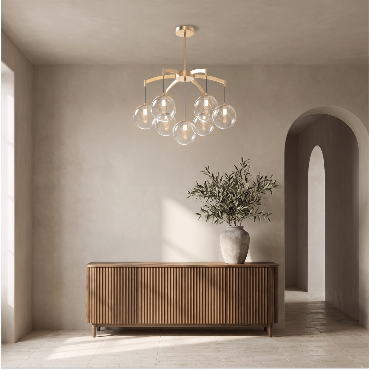 Adelina globe chandelier in an elegant entry hall