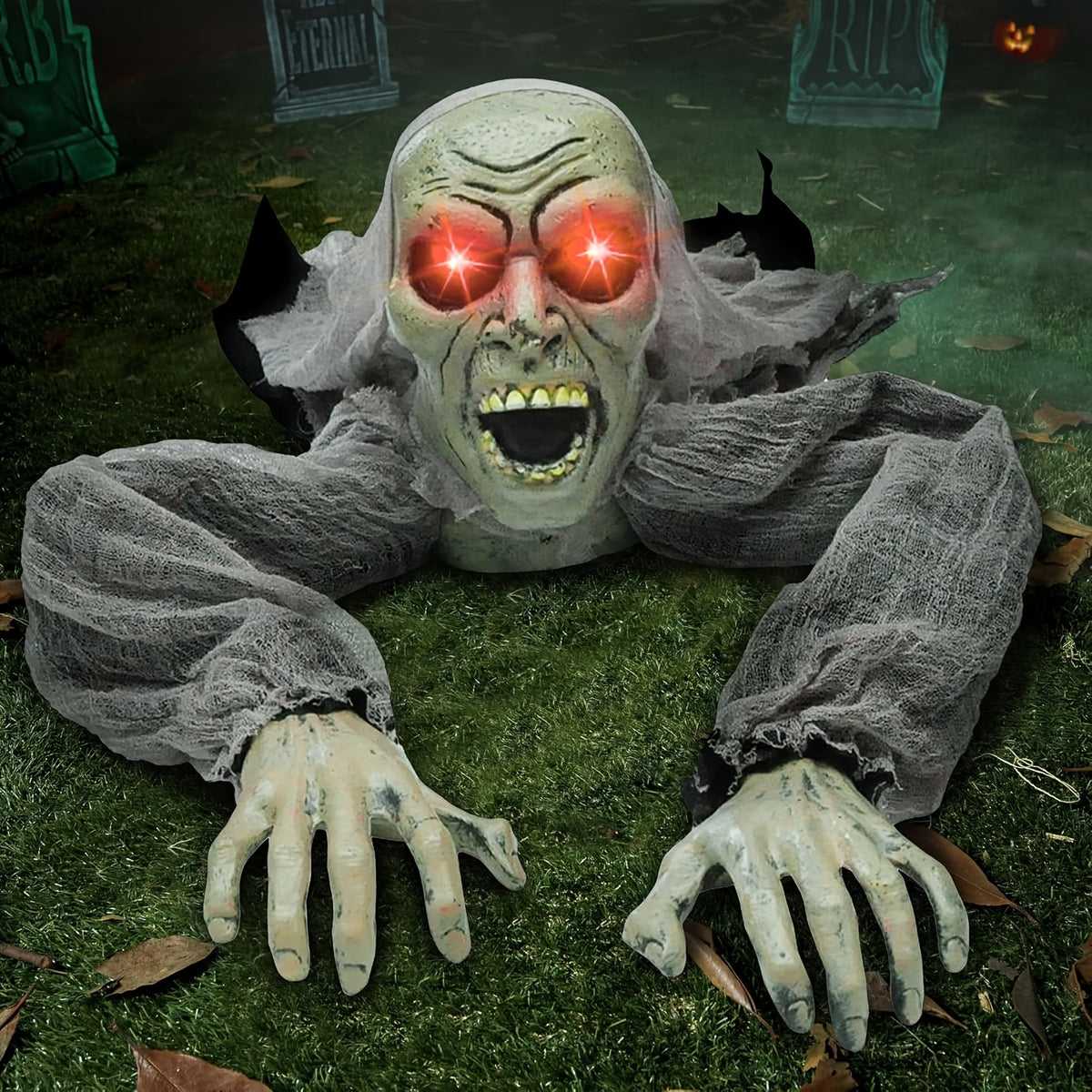 Detail of the torn, battle-worn clothing on the zombie figure
