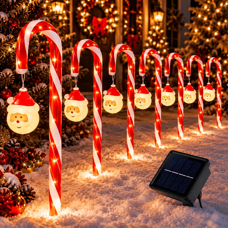 IPX5 rated candy cane stake light shown outdoors