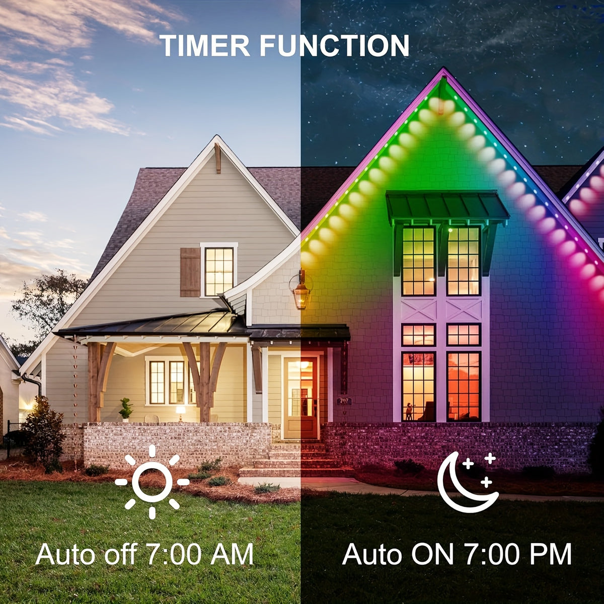 App and remote controlled permanent eave lights