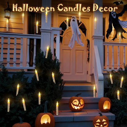 Wand shaped remote control beside a flameless candle