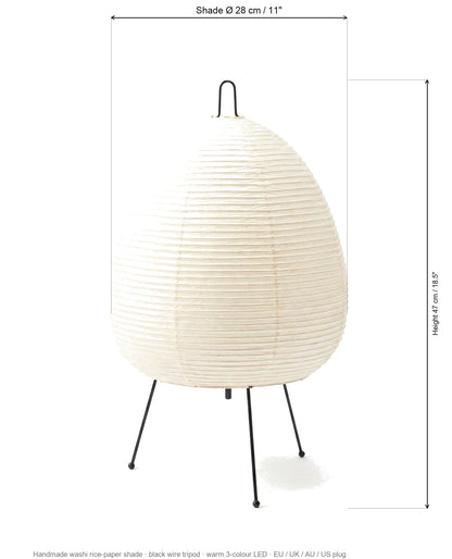 Tsuki Washi Rice Paper Table Lamp, Noguchi-Style Akari Bedside Light