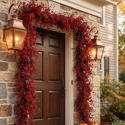 Amara Willow Vine Garland on front door entryway, autumn styling