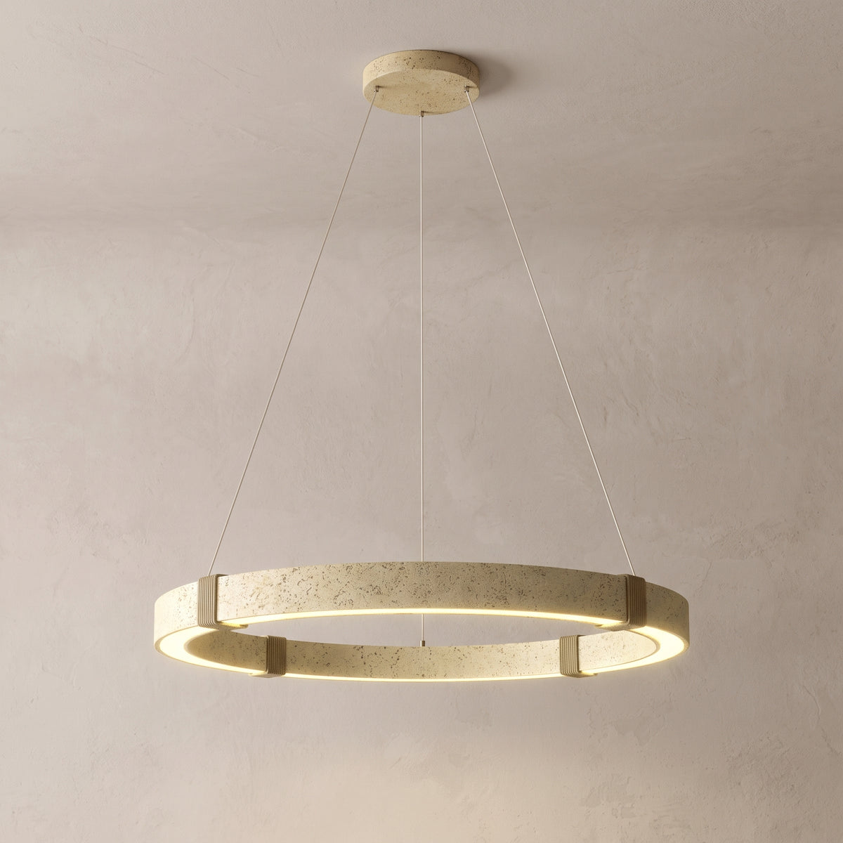 Torvi ring chandelier, full fixture on a grey studio background