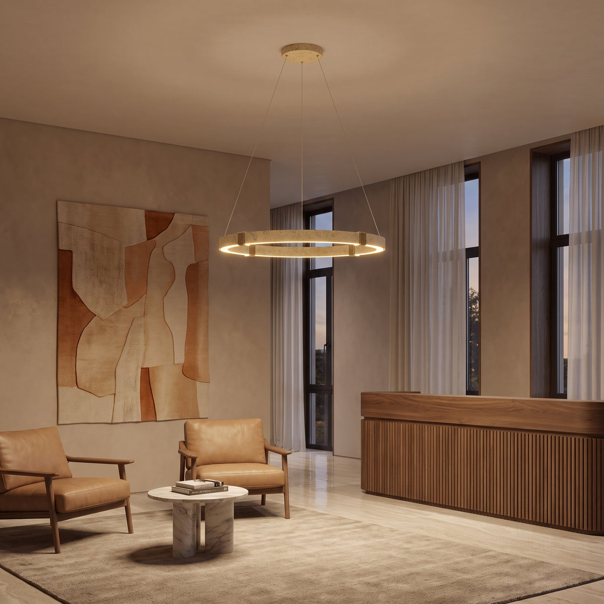 Torvi ring chandelier in a boutique hotel lobby
