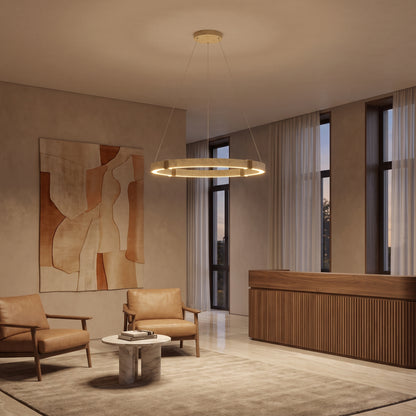 Torvi ring chandelier in a boutique hotel lobby