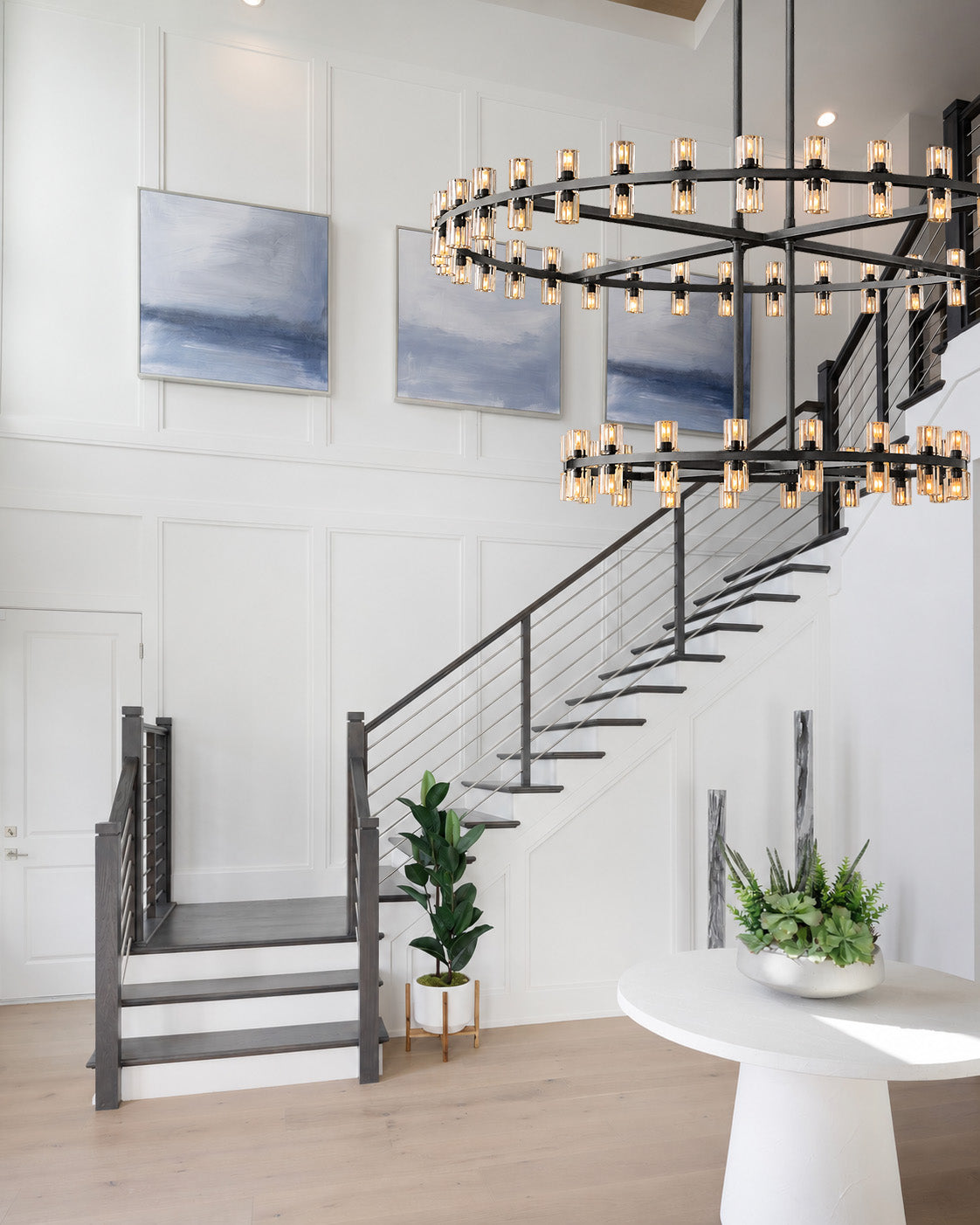 Tavira Chandelier, Two-Tier Round Wagon Wheel Crystal Chandeliers, Bulbs Included, Damp Rated
