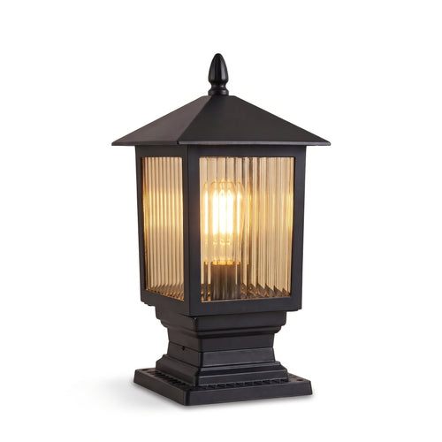 Ashwood ribbed glass pillar light - clean, lit, white background
