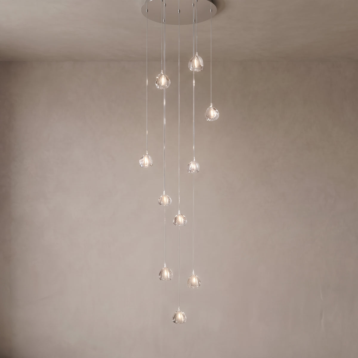 10-light version of the Astra crystal staircase chandelier, close-up