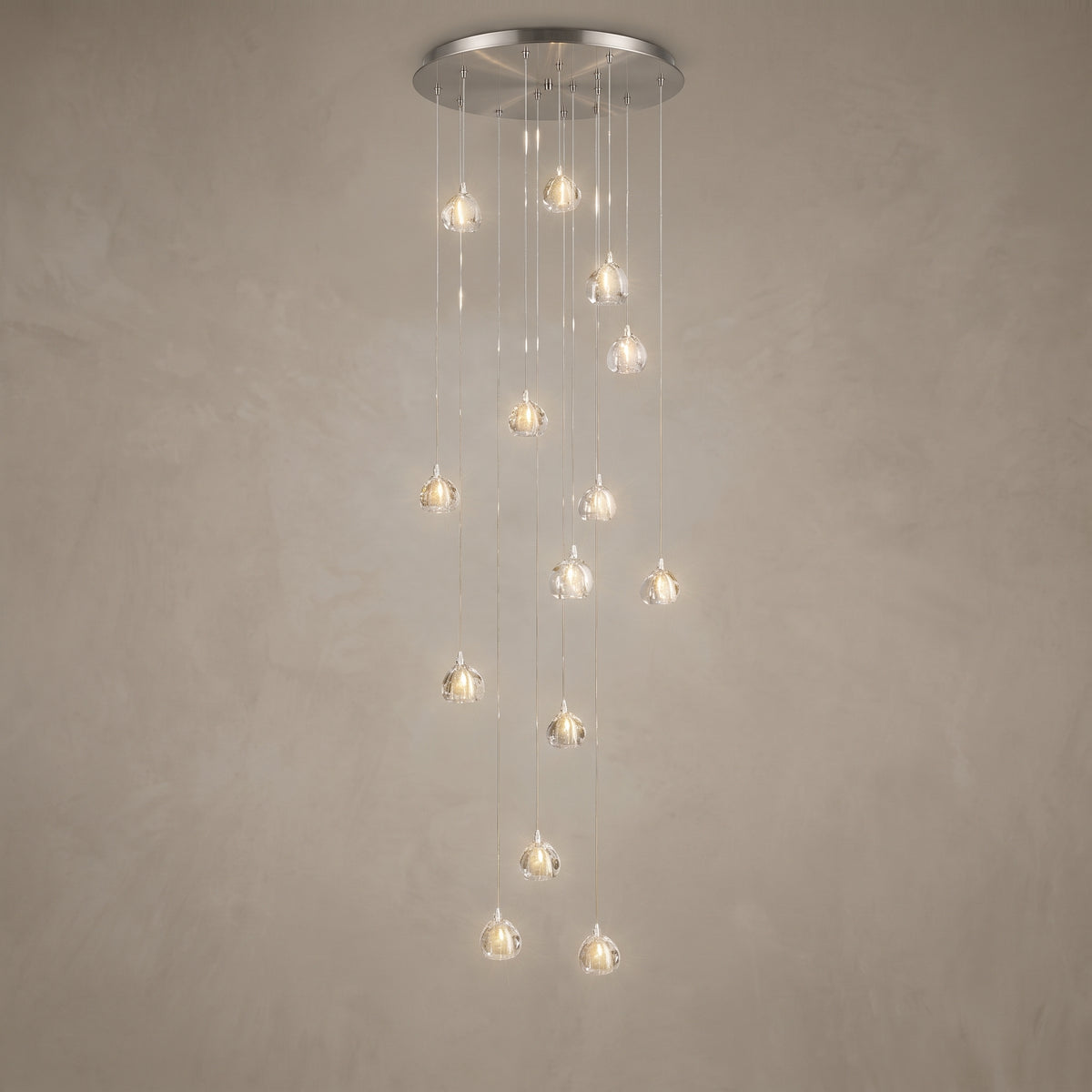 15-light version of the Astra crystal staircase chandelier, close-up
