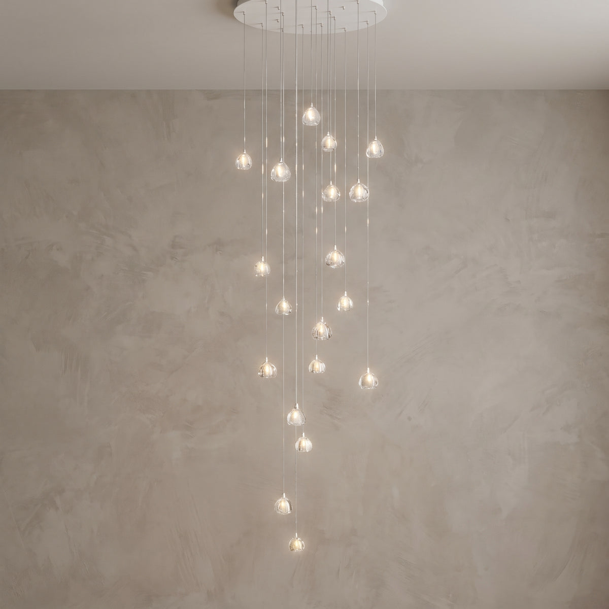 20-light version of the Astra crystal staircase chandelier, close-up