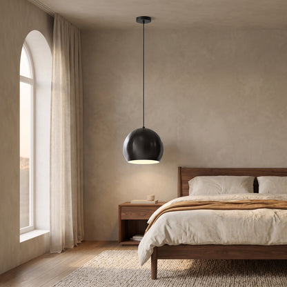 Vesper matte black globe pendant light as a bedside light