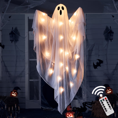 Hanging ghost decoration in daylight, unlit