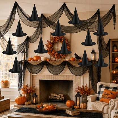 All eighteen pieces of the witch hat and creepy cloth set