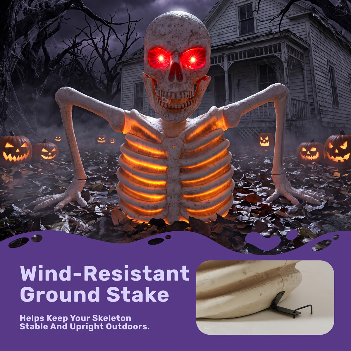 Floor mount giant skeleton prop for graveyard scenes