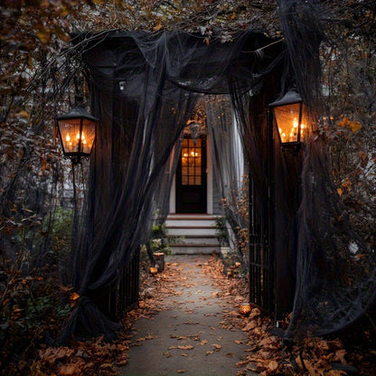 Large Black Tulle Fabric Decor, Table Runner & Door Curtain, 5.3 x 33.8 FT