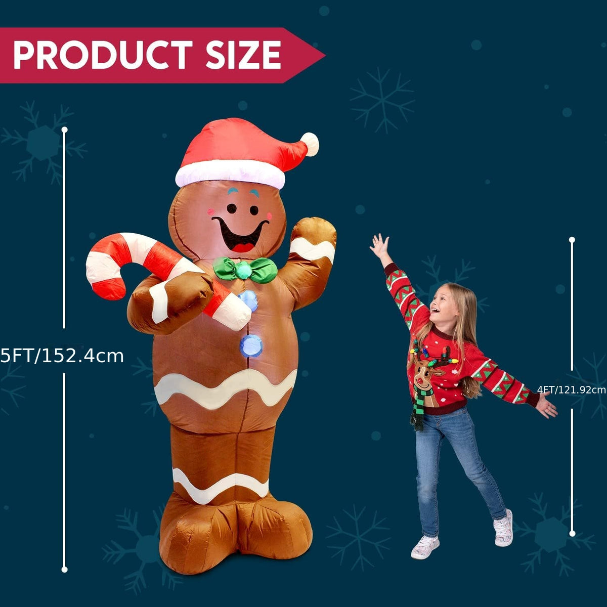 Freestanding 5 ft gingerbread inflatable for holiday parties