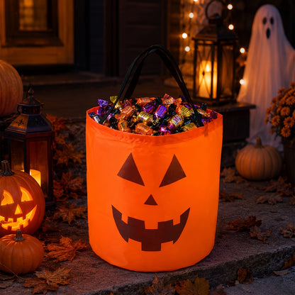 Orange pumpkin trick or treat tote bag, product photo 5
