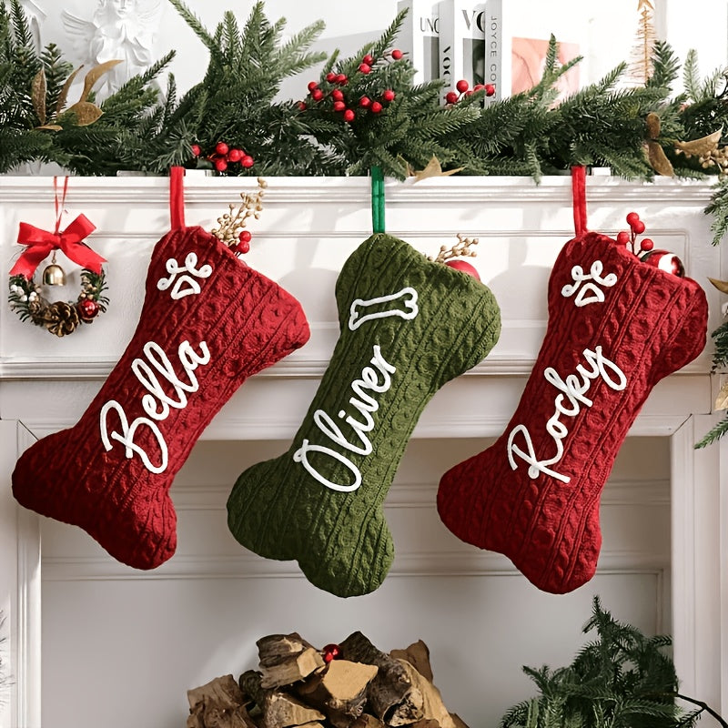 Custom name Christmas stocking in green