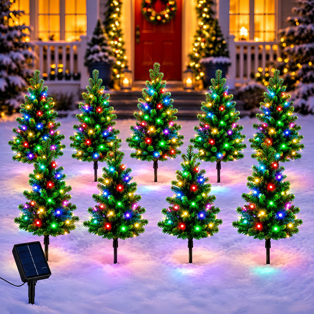 Solar Christmas Pathway Lights, Mini LED Trees, Set of 5 or 10