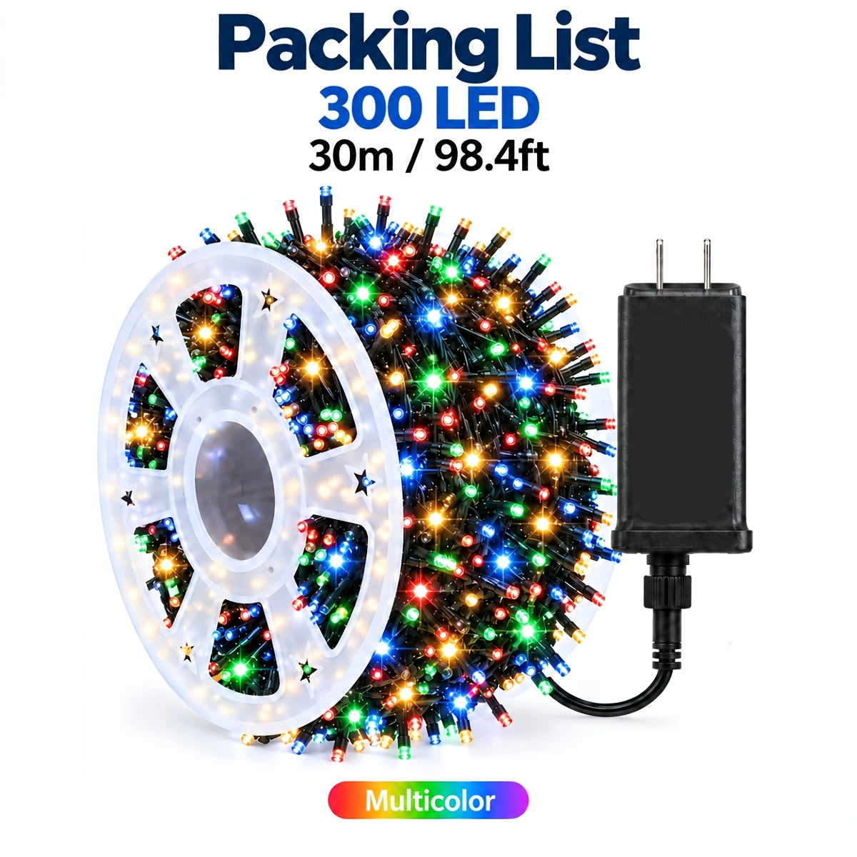 Outdoor Christmas Lights, 295 ft 900 LED String Lights, 8 Modes, Waterproof, Multicolor