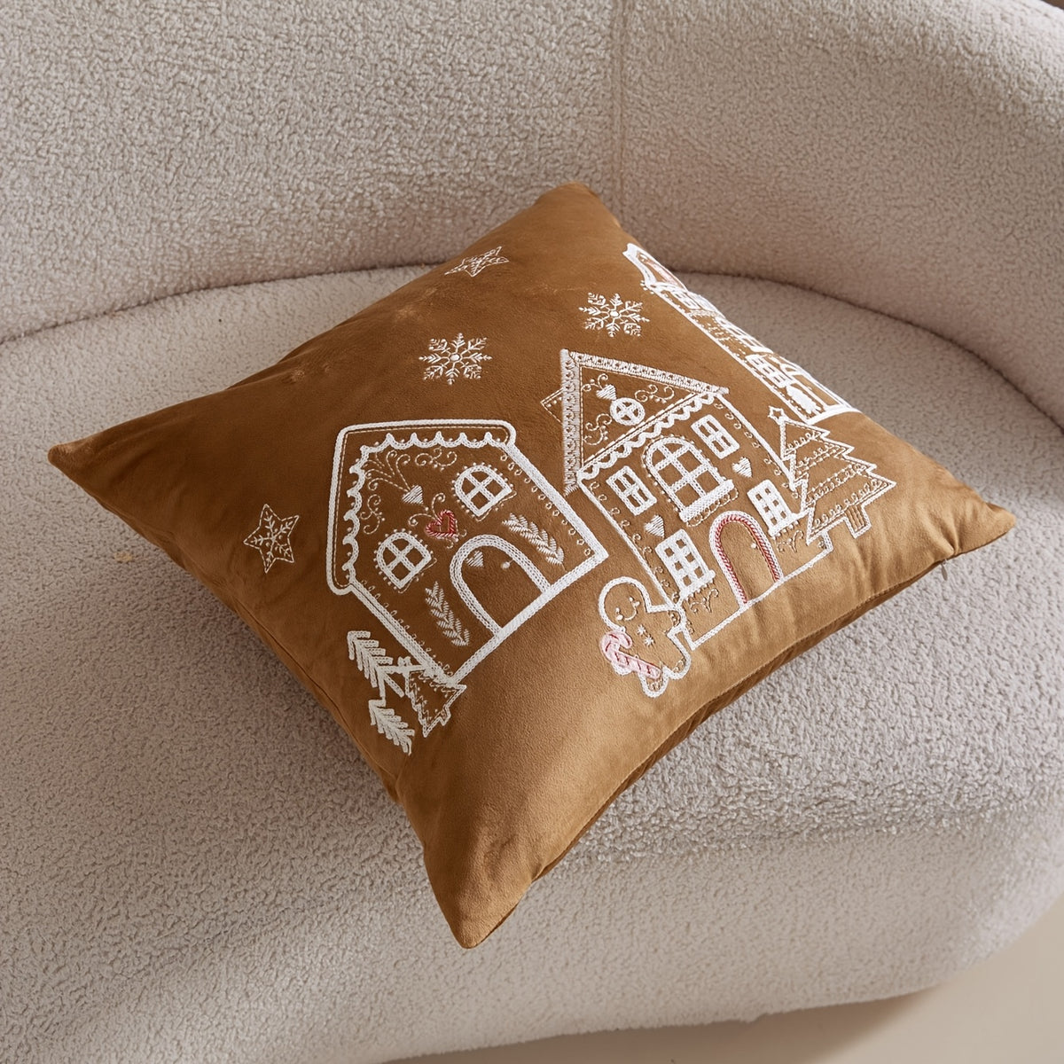Lumbar size embroidered Christmas pillow cover