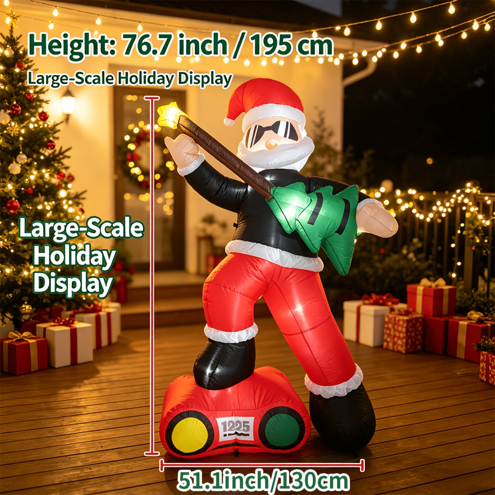 Christmas Yard Inflatable Decorations, 6 ft Rock Star Santa, LED Lighted, Guitar & Radio Base