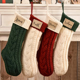 Green knit Christmas stocking with custom text
