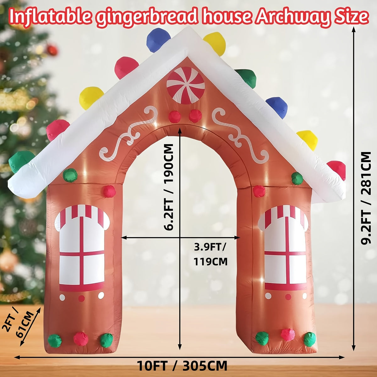 Gingerbread Archway Inflatable, 10 ft Lighted with Candy Canes, Christmas Yard Decoration